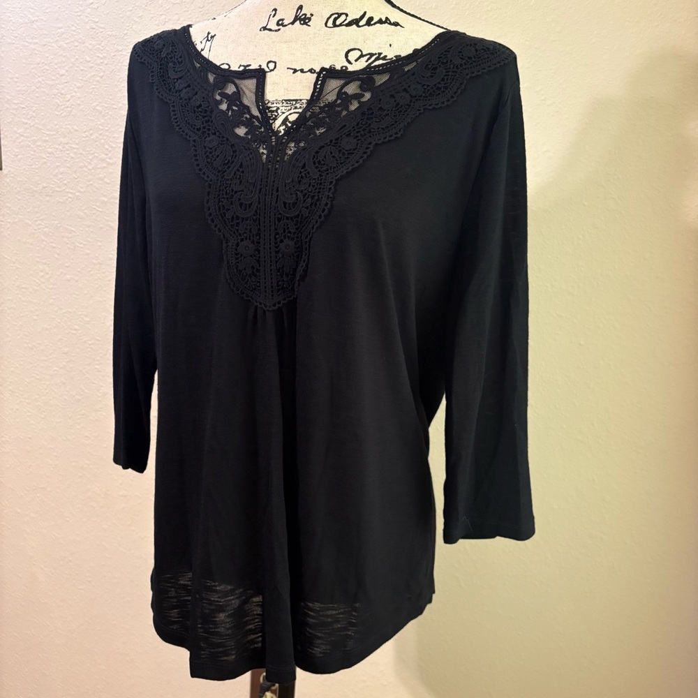 Sonoma Black Lace Lightweight 3/4 Sleeve Top Size L